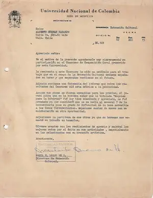 1975 - Carta de agradecimiento de la Universidad Nacional de Colombia