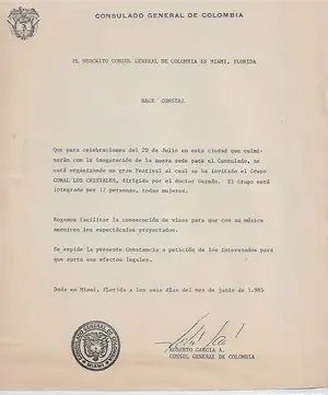 1985 - Carta del Consulado General de Colombia en Miami