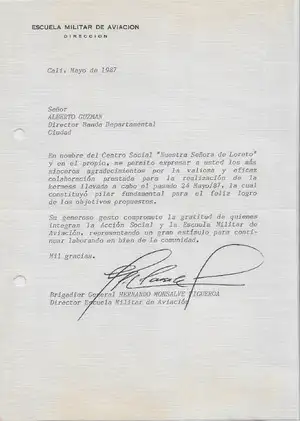 1987 - Carta de Agradecimiento de la Escuela Militar de Aviación