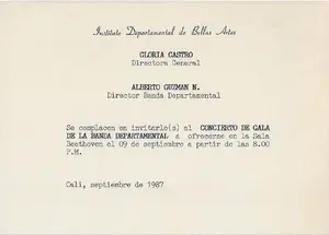 1987 - Invitación y Folleto Concierto de Gala de la Banda Departamental - Septiembre