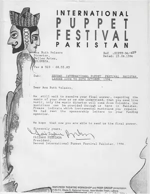 1994 15 de junio - Carta de invitación - Second international Puppet festival Pakistán