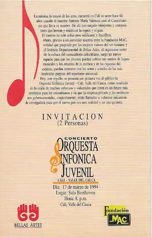 1994 Marzo - Invitación para 2 personas Concierto Orquesta Sinfónica Juvenil