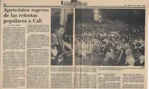 1986 Apoteósico Regreso de las retretas populares a Cali - Nota de periódico