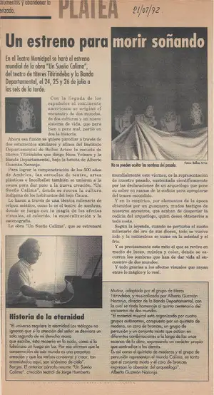 1992 - 21-07 Un estreno para morir soñando- Un Sueño Calima
