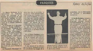 Nota de periódico - 26 de febrero de 1988 - Programa de lujo de la Banda Sinfónica de la UdeA con el director invitado Alberto Guzmán Naranjo