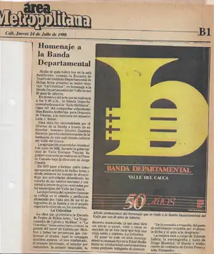 Nota de periódico - 14 de julio de 1988 - Homenaje a la Banda Departamental