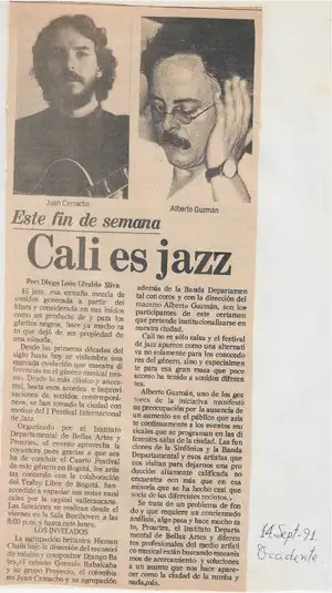 Nota de periódico - 14 de septiembre de 1991 - Cali es Jazz