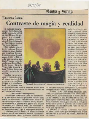 Nota de periódico - 24 de julio de 1992 - Contraste de magia y realidad