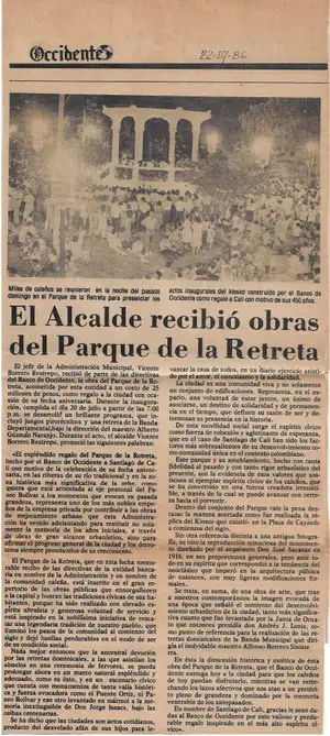 Nota de periódico - El alcalde recibió obras del parque de la retreta