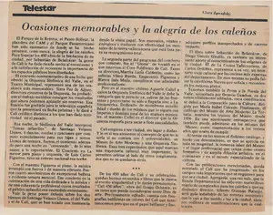 Nota de periódico - Ocasiones memorables y la alegría de los caleños