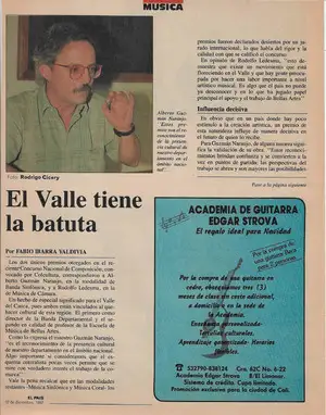 Nota de periódico sobre premio de Colcultura ganado por Alberto Guzmán